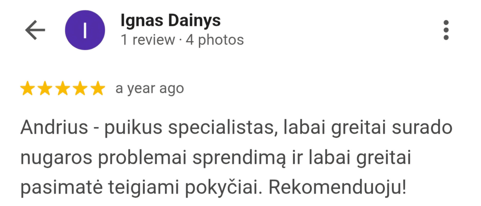 Kliento Igno atsiliepimas apie kineziterapeutą Andrių Fedosejevą